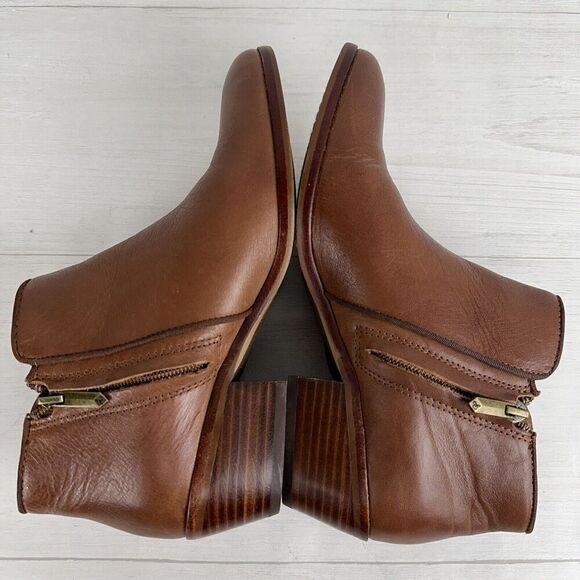 Sam Edelman Women 7 Petty Boots Brown Leather Bootie Block Low Heel Side Zip - Picture 9 of 14